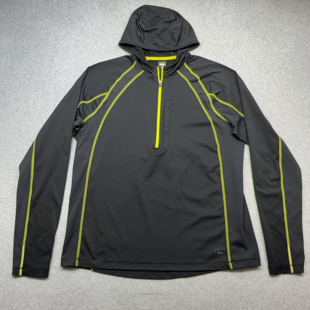 REI Pullover Mens XL Black Hooded 1/2 Zip Long Sleeve Performance Outdoor Top